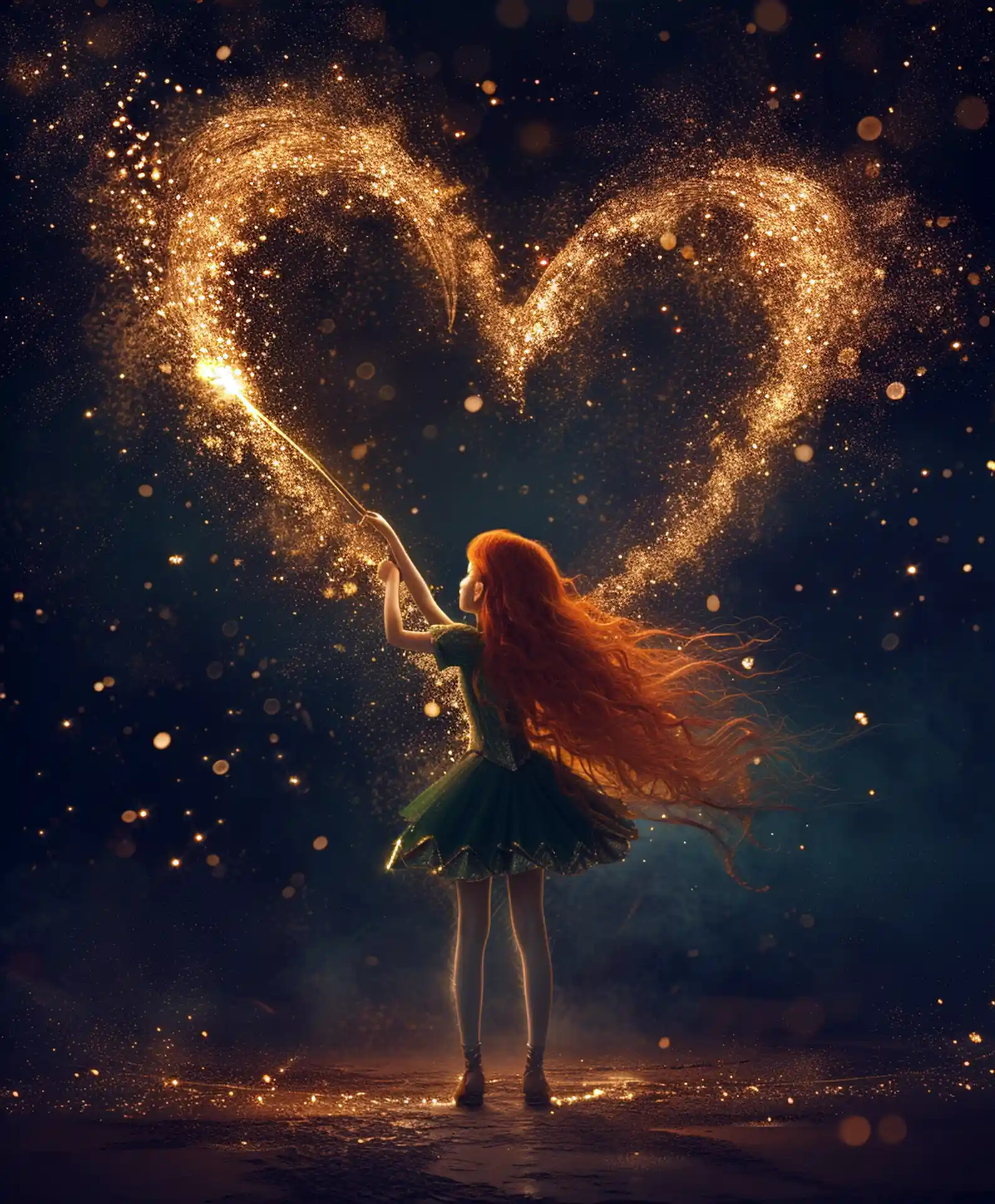 L'amour — Sophie St-Hilaire Jeune femme qui trace un cœur de lumière dans la nuit